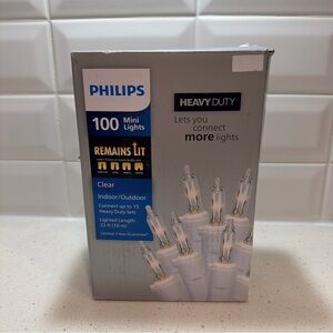 Philips 100-count clear incandescent mini string lights with a white wire - NEW